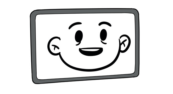Digital smiley face on screen simple comic style character with expression