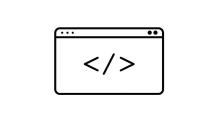 Minimalist coding icon with browser window design in monochrome style