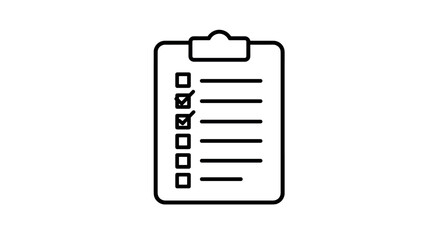 Minimal clipboard checklist with checkmarks and blank boxes in black and white