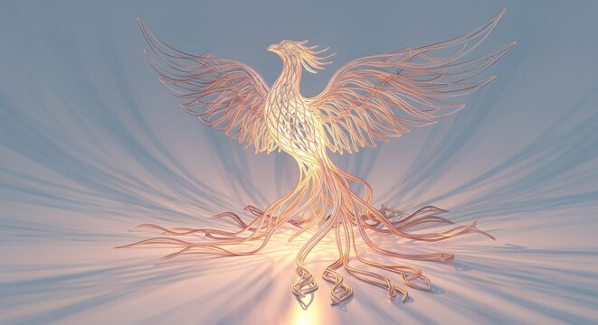 A nature vector illustration of a stork flying with a flower to a baby, featuring stylized wings, feathers, and a beak