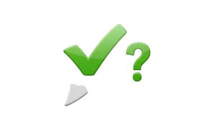 A green check mark and a green question mark with a white arrow on a black background image