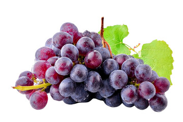 fresh red grapes with green leaves isolated on black