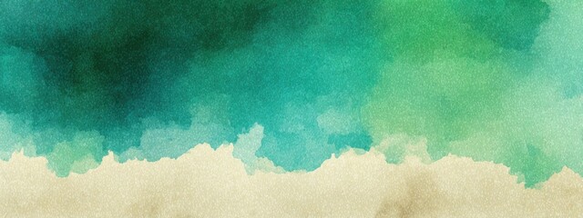 Watercolor wash teal and green blend above a sandy texture