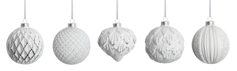 White Christmas decoration ball isolated on empty transparent background. Christmas holiday...