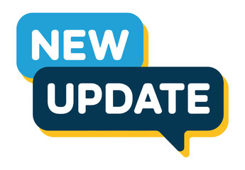 Two speech bubbles with the words 'NEW' and 'UPDATE' indicate a recent announcement or information release.