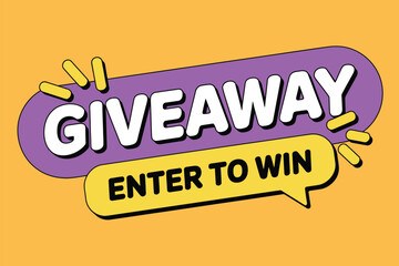 A graphic illustration featuring the word 'GIVEAWAY' in large white letters on a purple background, with 'ENTER TO WIN' displayed in a yellow speech bubble.