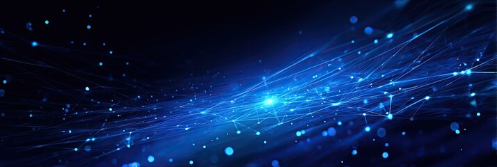 Obraz premium Abstract Blue network, lights, and connections on a dark, technology background