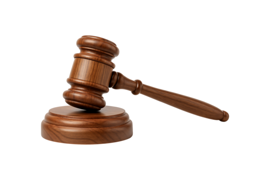Wooden Judge’s Gavel Isolated on Transparent Background