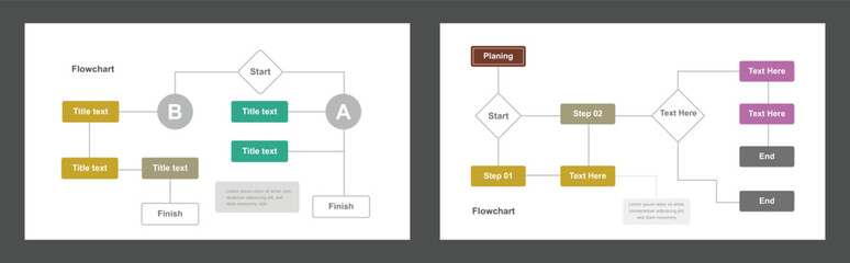 Two Editable Flowchart Infographic Templates with A/B Branching, Process Steps, and Decision Points Diagram Example
