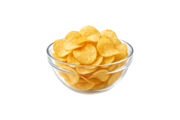 Glass Bowl of Potato Chips Isolated on Transparent Background