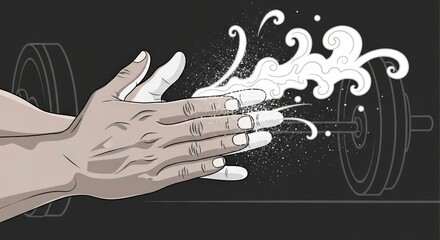 Energetic illustration of hands clapping with white chalk dust preparing for a heavy gym workout