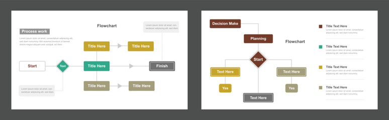 Two Flowchart Infographic Templates Featuring Process Workflow, DecisionMaking and Planning Diagrams with Editable Text Boxes