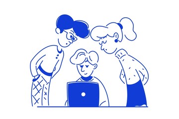 A marketing team and a client brainstorming ideas for a new campaign, vector illustration