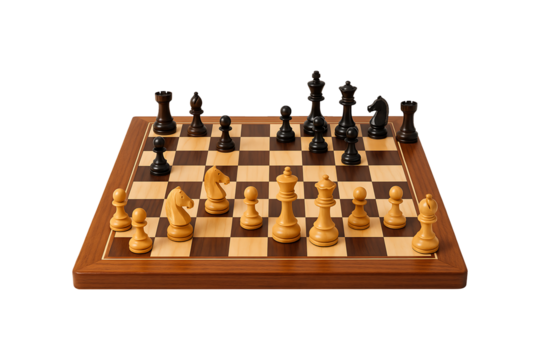 Chess Board with Pieces Isolated on Transparent Background