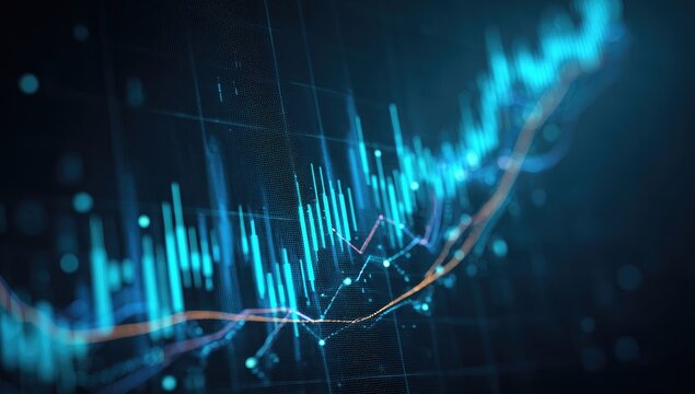 Abstract view of a digital financial graph, depicting fluctuating market data