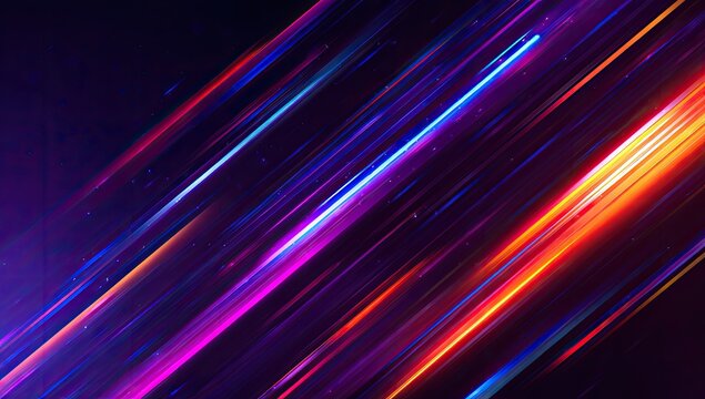 Abstract background featuring diagonal light trails in vibrant colors, on a dark backdrop