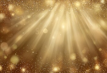 Radiant golden abstract with bright light rays, bokeh, and sparkling particles