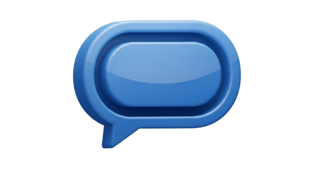 A blue speech bubble with a rounded rectangle shape inside on a black background isolated icon