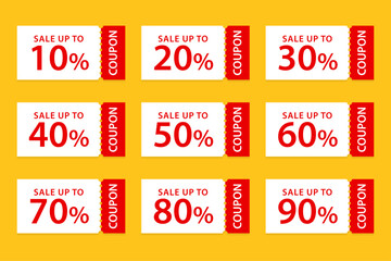 Set of discount coupon ticket. Various coupon promotion illustration. Shopping Discounts.