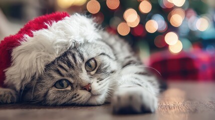 Playful cat enjoying New Year festivities indoors