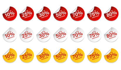Set of red, white and yellow sale tags and labels. Paper round gift label. Special offer, sale, discount, shop, black Friday.