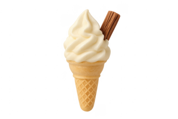 Vanilla soft serve ice cream cone with chocolate stick