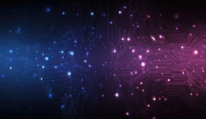 Abstract image of a circuit board divided, with blue and purple sections connected
