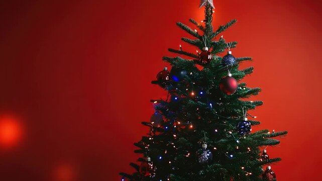 A festive Christmas tree with a shining star on top, ideal for holiday decorations or advertisements