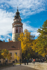 Obraz premium Tower and autumn trees in castle grounds
