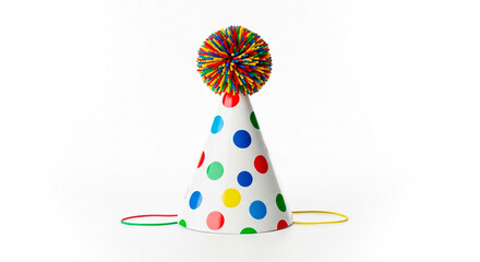 Colorful polka dot party hat with pom-pom