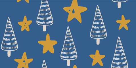 Festive Hand-Drawn Christmas Trees and Stars