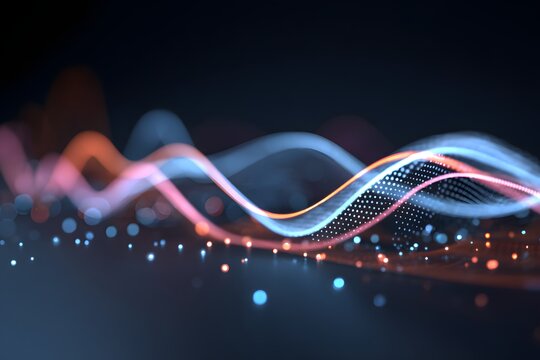 Minimal social media analytics dashboard abstract smooth lines glowing elements 3D render