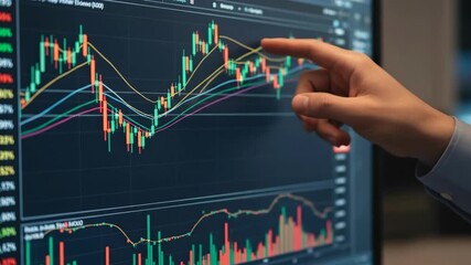 Analyzing stock market trends on digital chart with hands interacting - Powered by Adobe
