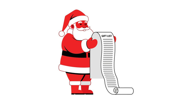Santa claus holding a long scroll with a list of names isolated on - Powered by Adobe