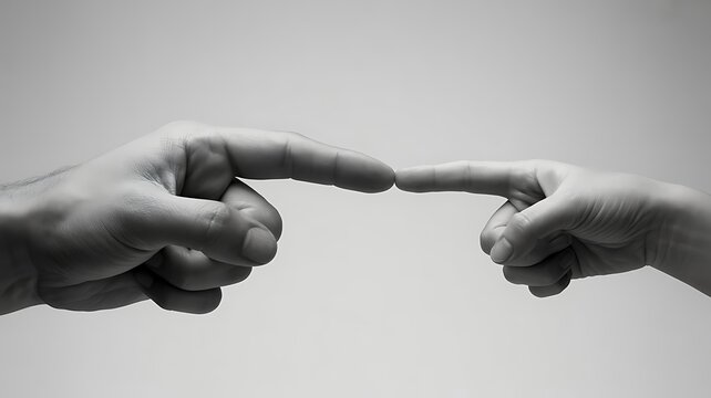 Two hands almost touching isolated on white background symbolizing connection and relationship