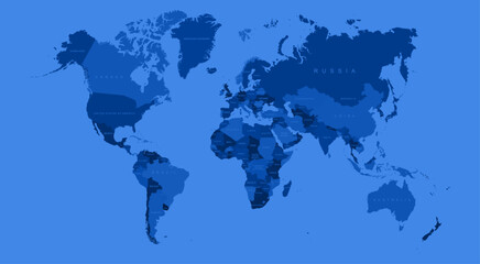 World Map Vector with Country Labels in Clean Blue Minimal Style for Education Business and Design