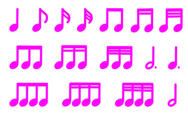味のある手書き音符のシンプルなデザインのアイコンセット_ピンク