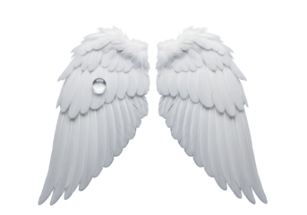 Majestic transparent feathered wings, symmetrically spread, intricate details, glistening water droplet, isolated on transparent background under studio light, concept of pristine ethereal beauty
