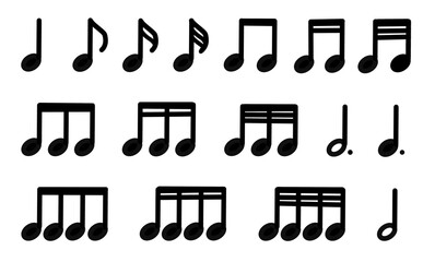 味のある手書き音符のシンプルなデザインのアイコンセット_黒
