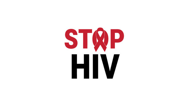 Stop hiv message with red awareness ribbon symbol isolated on