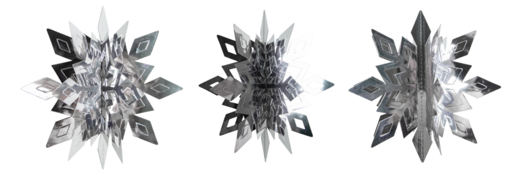 Silver Christmas paper snowflake decoration isolated on empty transparent background. Christmas holiday ornament. New Year and Merry Christmas.