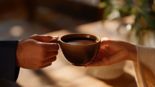 A coffee cup slips slightly from a hand as they meet halfway — the embodiment of tenderness, authenticity, and the human connection that transcends spectacle. cinematic color correction, natural