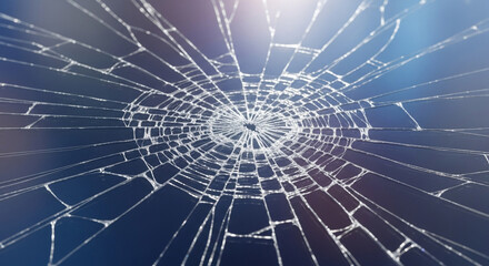 Cracked screen with radial pattern of fractures against a dark background.