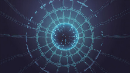 Futuristic technological concept design with glowing orb and intricate network