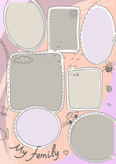 Frame in pink color for decorating children's and family photographs in doodle style.