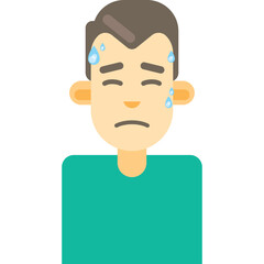 Man Sweating Profusely Looking Stressed With Closed Eyes and Furrowed Brow Against a Clean White Background Casual Teal Shirt Isolated Vector Illustration