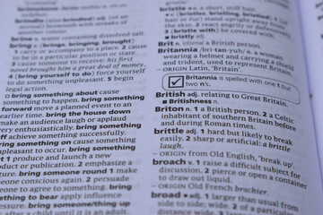 Obraz premium English Dictionary Page Close Up With The Word Of -briton