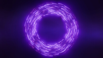 Neon circle, moving light lines in a circle. Abstract neon modern futuristic minimalist background.