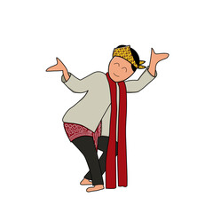 Happy Dancer in Traditional Indonesian Attire Performing a Festive Dance