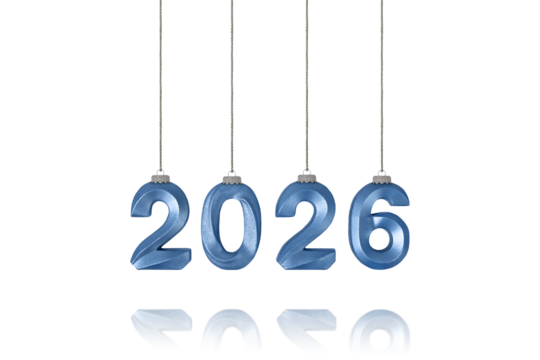 Blue numbers 2026 on a string isolated on a transparent background with clipping path. A design element for New Year and Christmas postcards